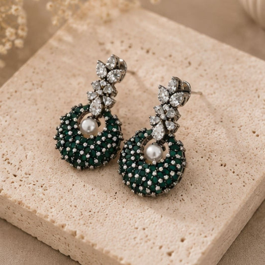 Rhodium Plated Cubic Zirconia Pearl Drop Earrings