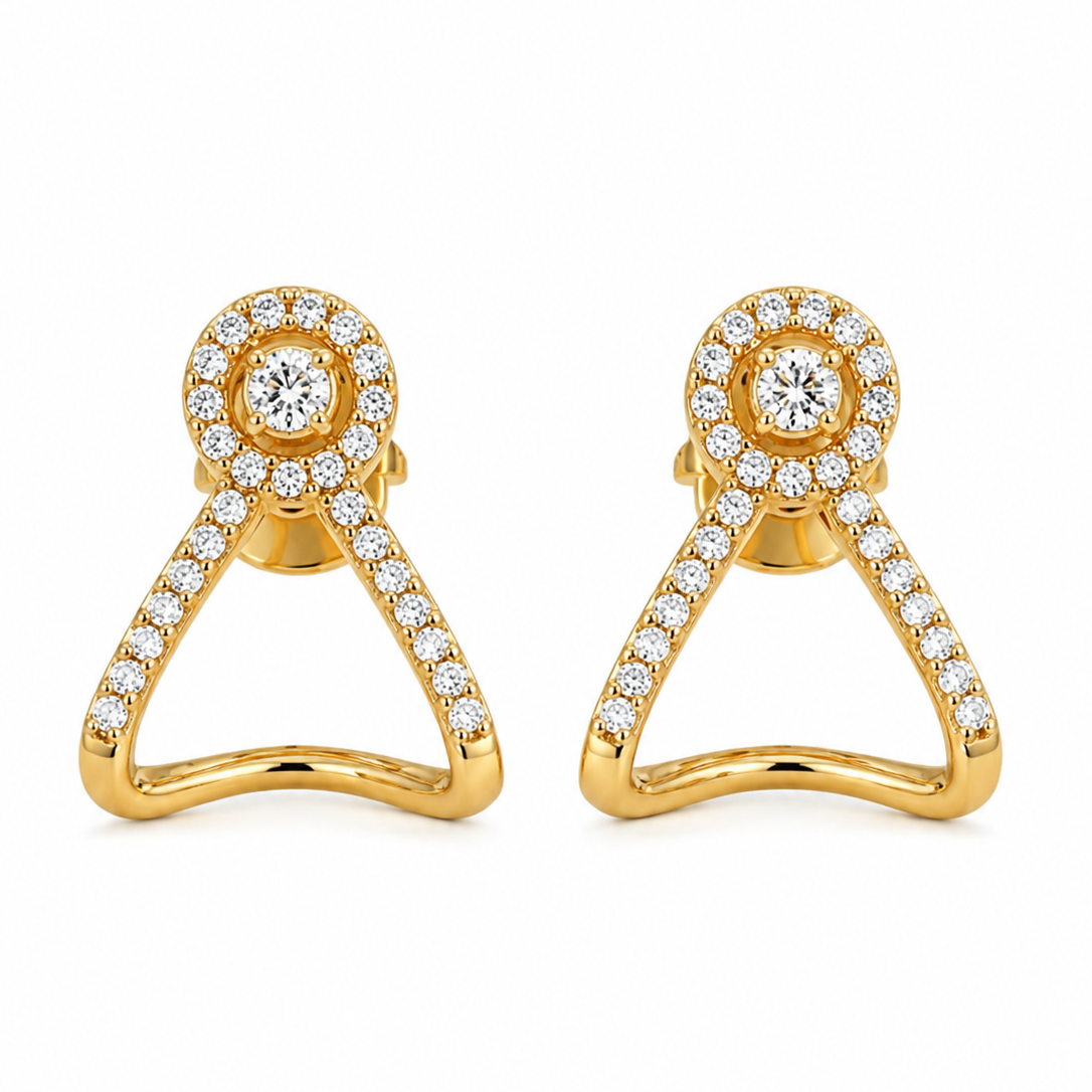 Gold Plated Cubic Zirconia Halo Style Drop Earrings