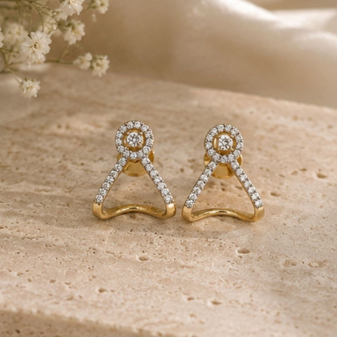 Gold Plated Cubic Zirconia Halo Style Drop Earrings