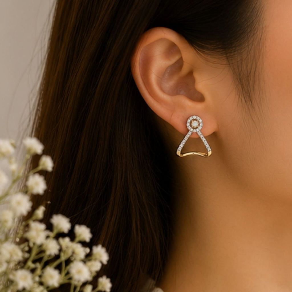 Gold Plated Cubic Zirconia Halo Style Drop Earrings