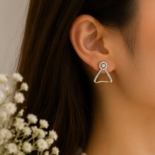 Gold Plated Cubic Zirconia Halo Style Drop Earrings