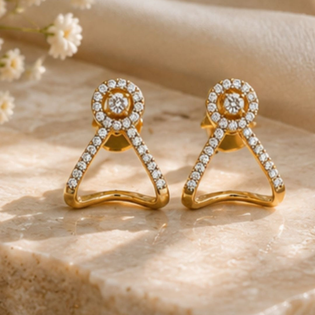 Gold Plated Cubic Zirconia Halo Style Drop Earrings