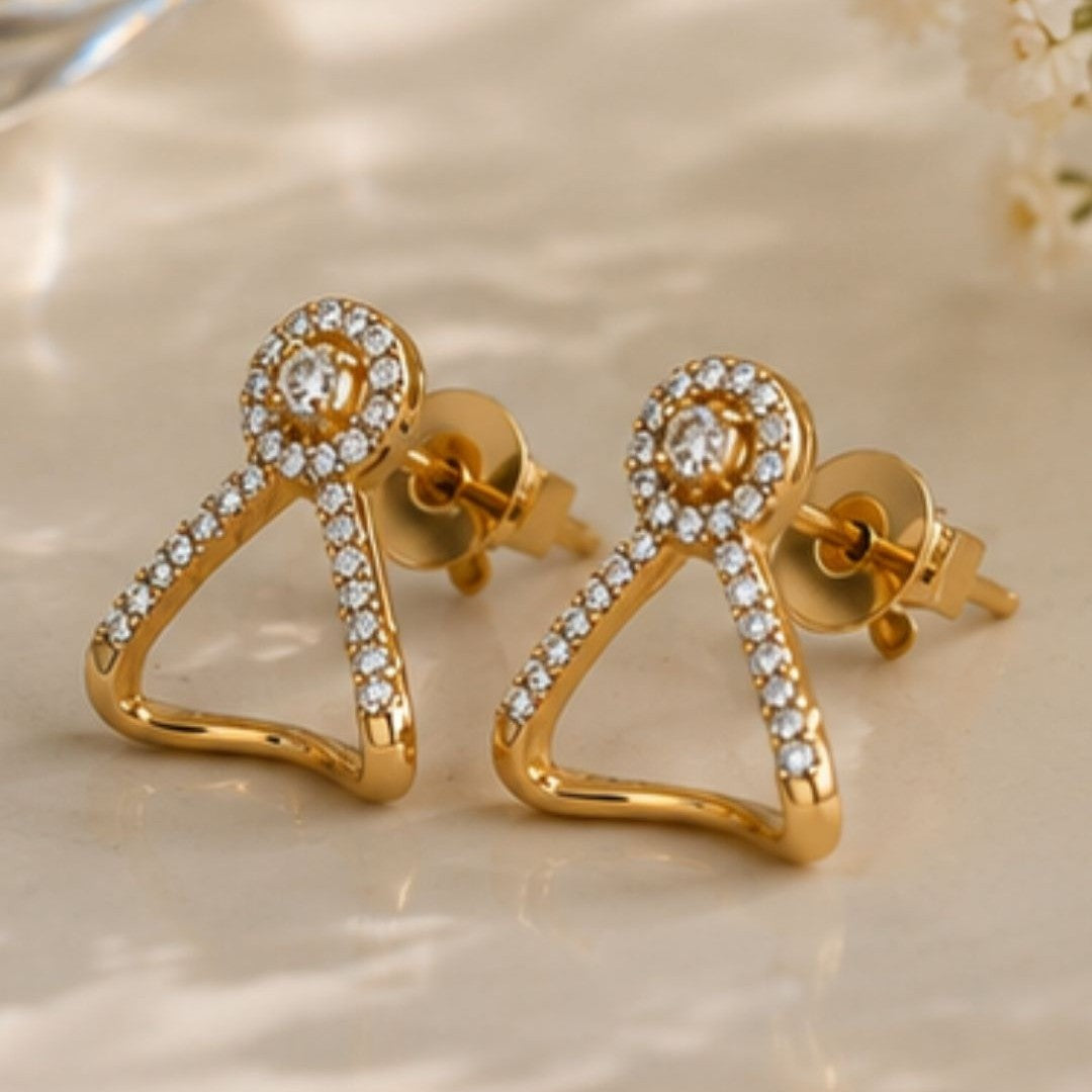 Gold Plated Cubic Zirconia Halo Style Drop Earrings
