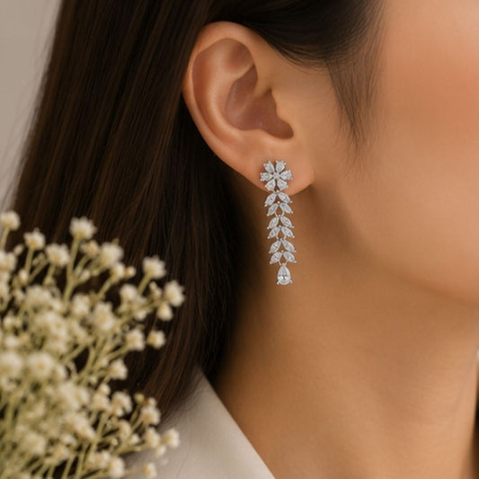 Rhodium Plated Cubic Zirconia Drop Earrings