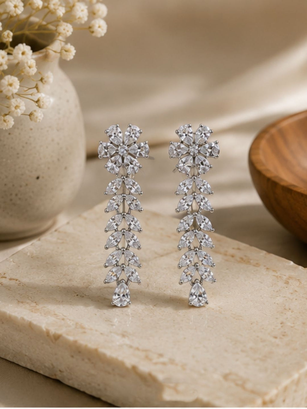 Rhodium Plated Cubic Zirconia Drop Earrings