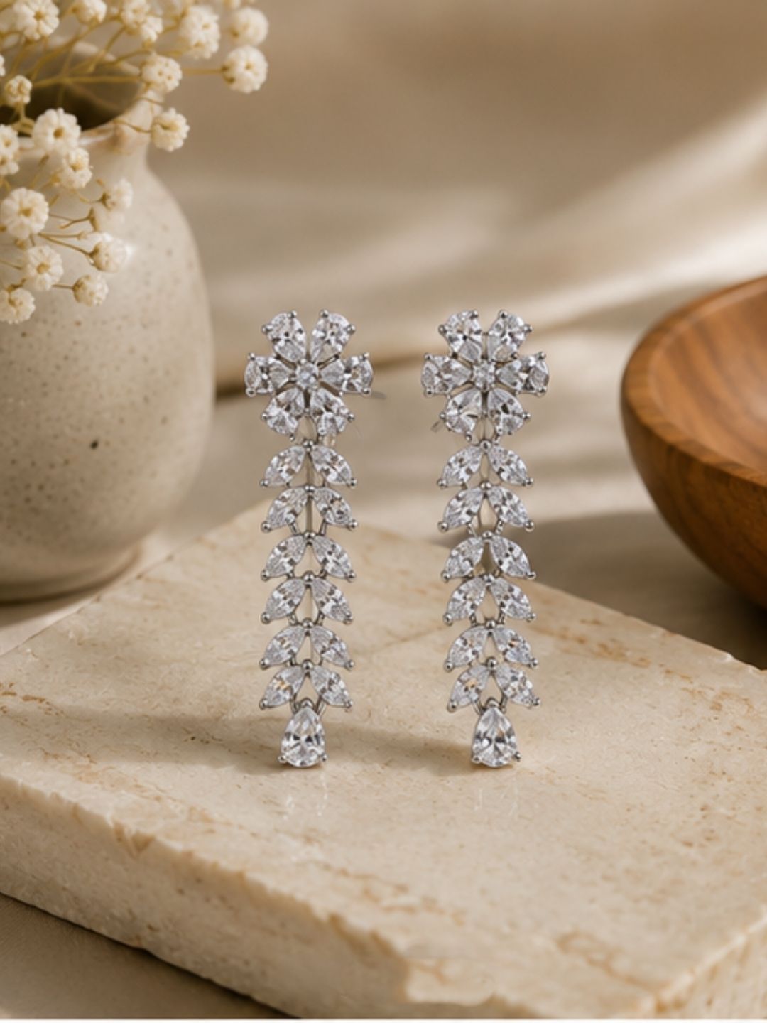 Rhodium Plated Cubic Zirconia Drop Earrings