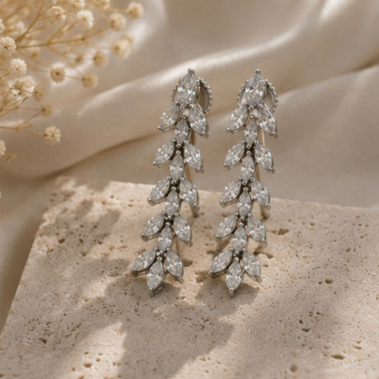 Rhodium Plated Cubic Zirconia Drop Earrings
