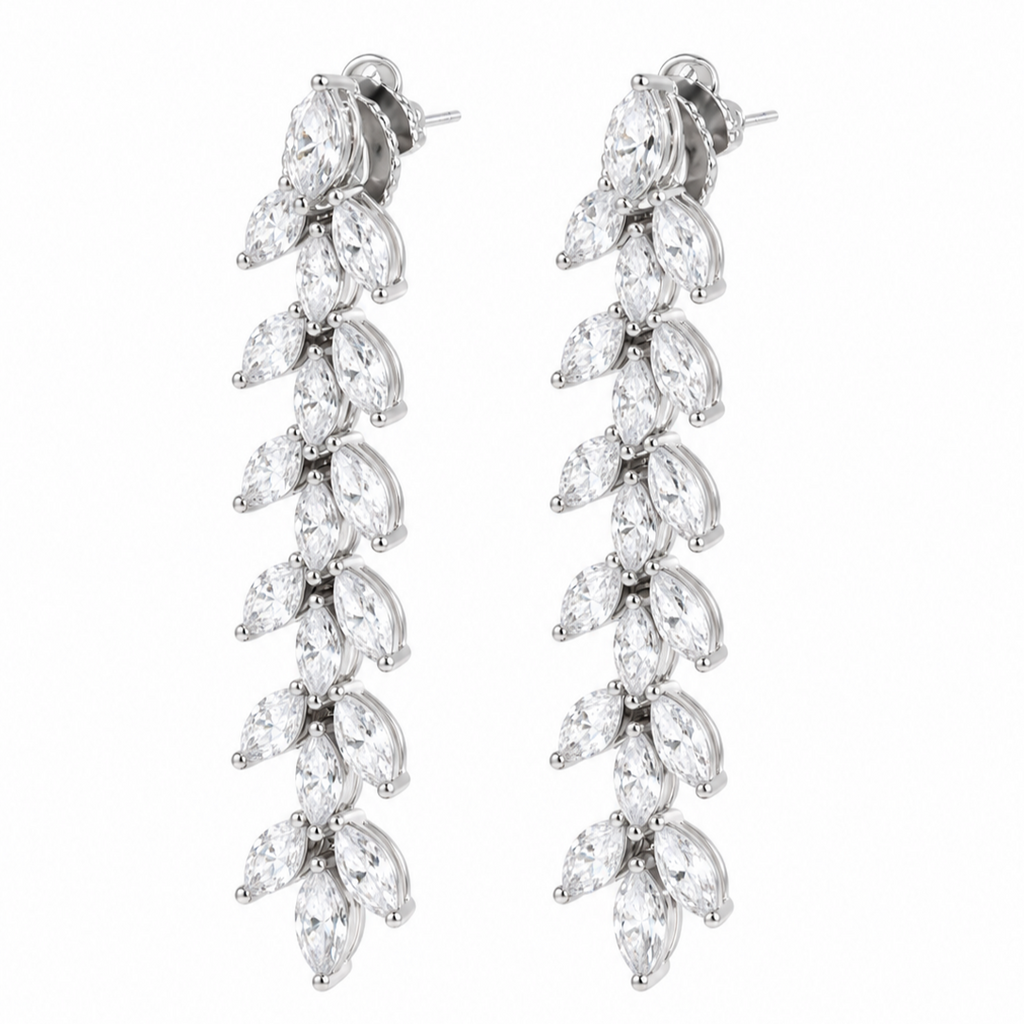 Rhodium Plated Cubic Zirconia Drop Earrings
