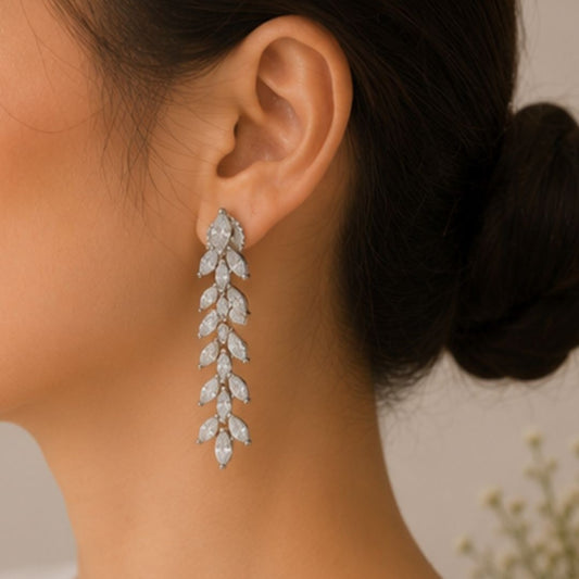 Rhodium Plated Cubic Zirconia Drop Earrings