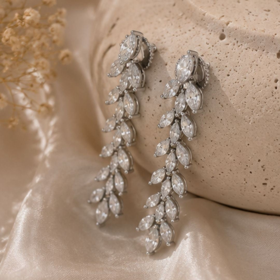 Rhodium Plated Cubic Zirconia Drop Earrings