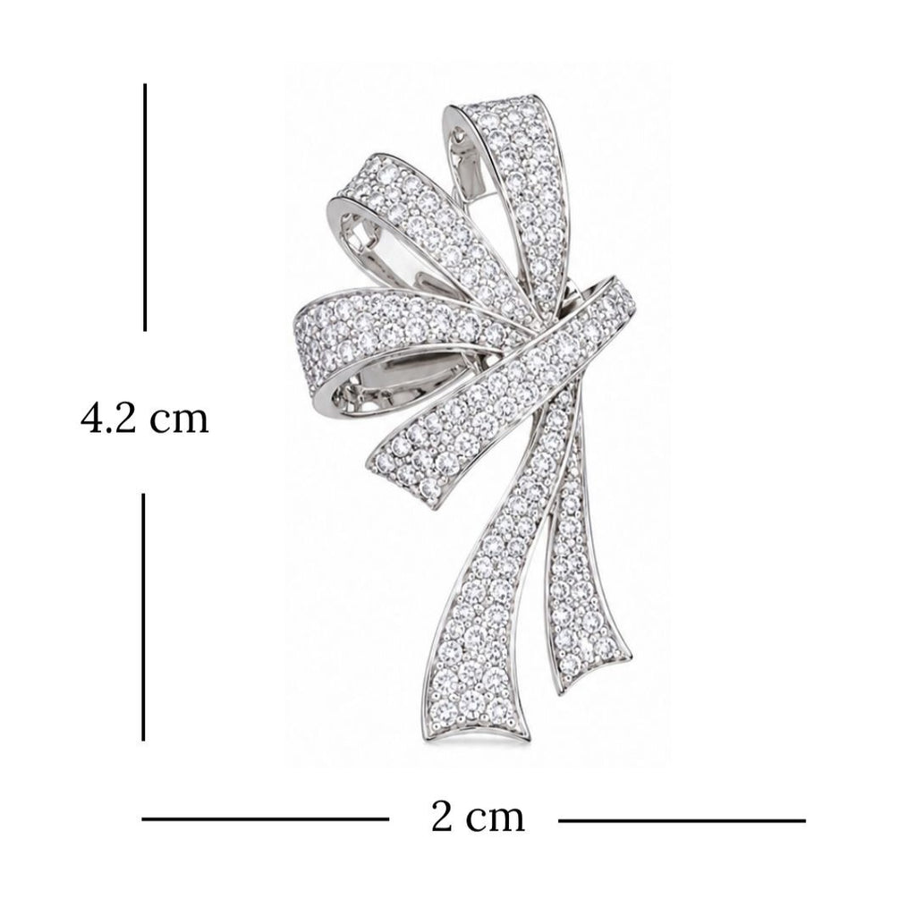 Rhodium Plated Cubic Zirconia Bow Style Drop Earrings