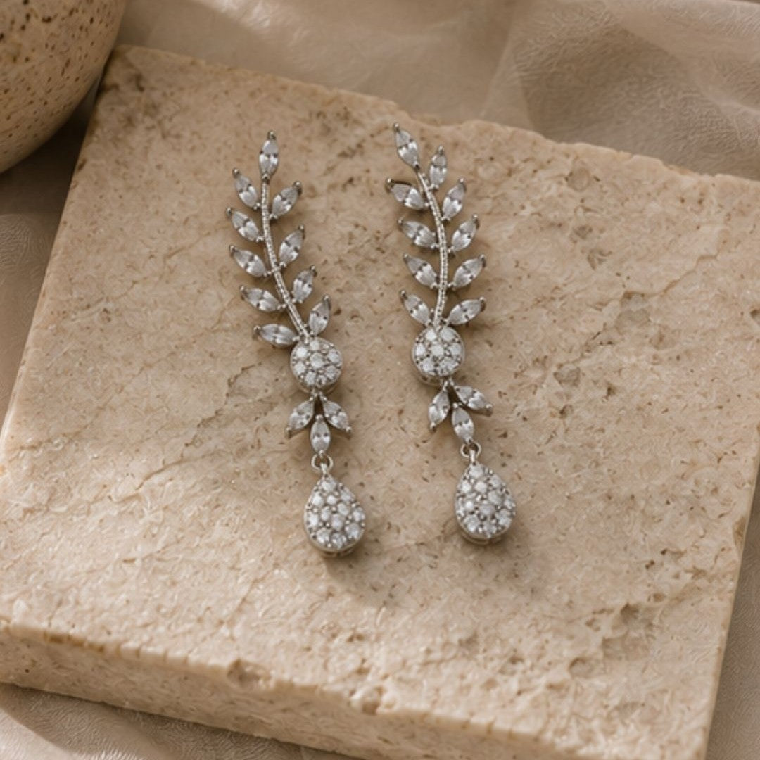 Rhodium Plated Cubic Zirconia Drop Earrings