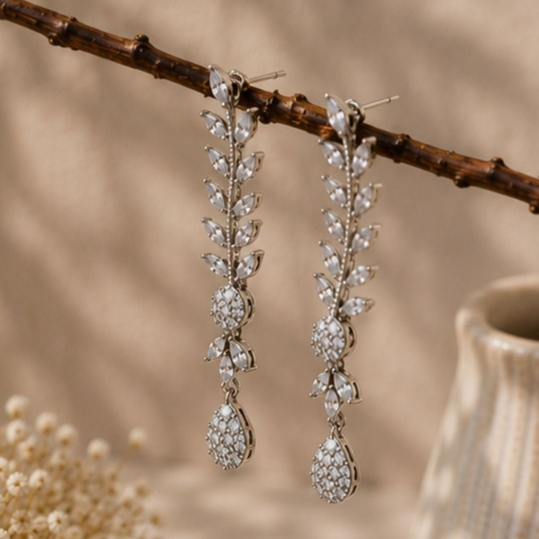 Rhodium Plated Cubic Zirconia Drop Earrings