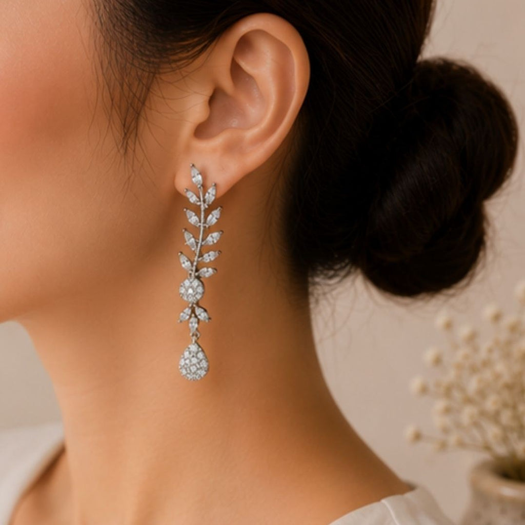 Rhodium Plated Cubic Zirconia Drop Earrings