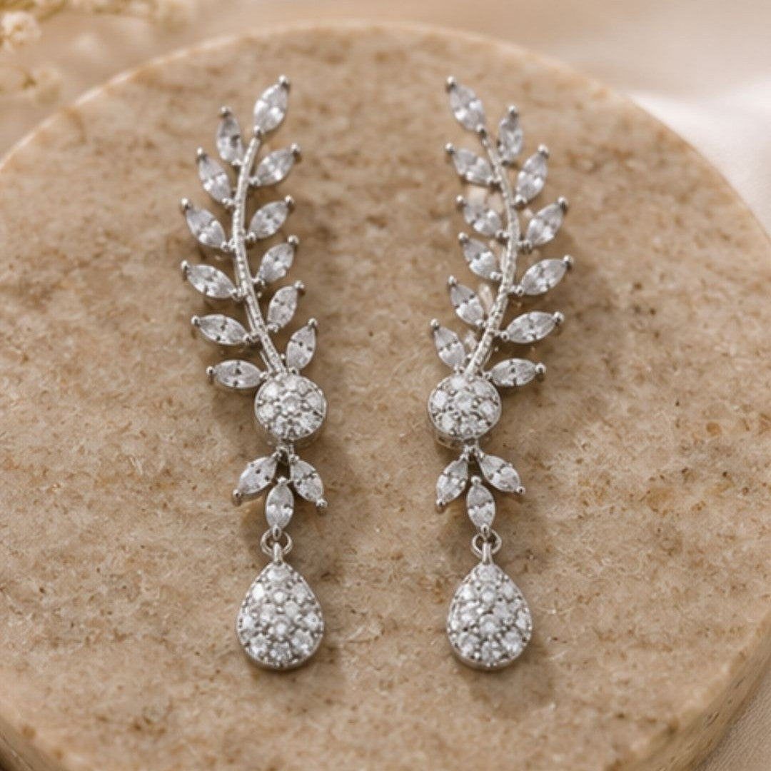 Rhodium Plated Cubic Zirconia Drop Earrings