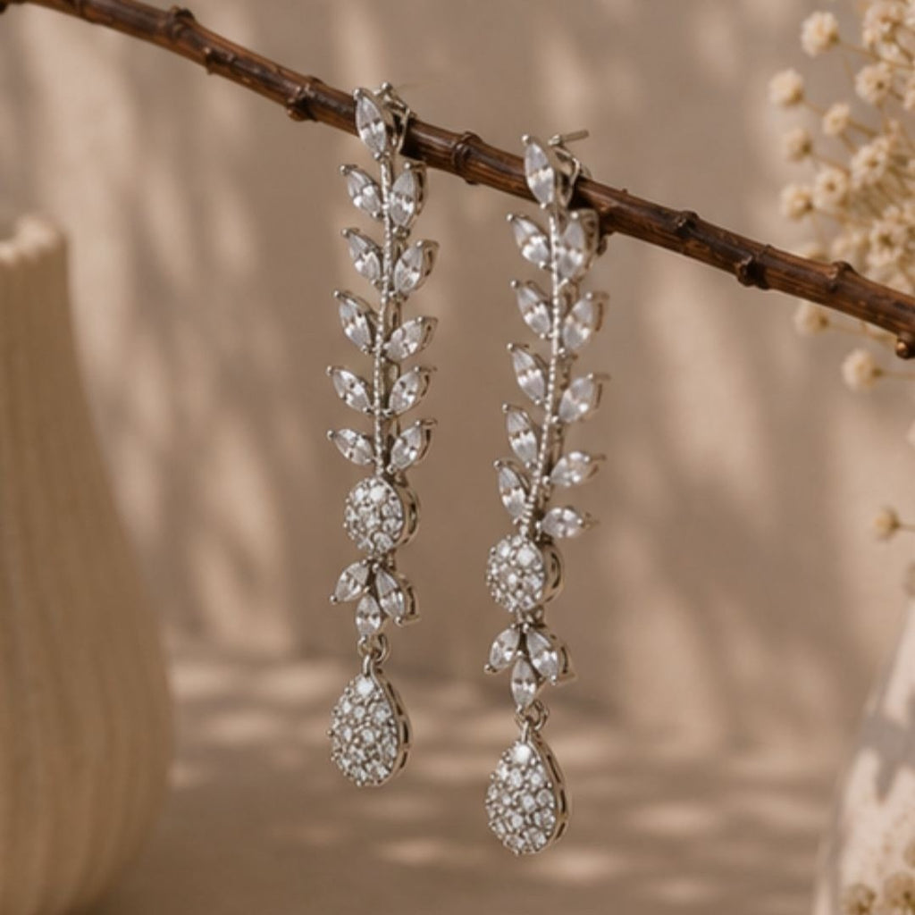 Rhodium Plated Cubic Zirconia Drop Earrings