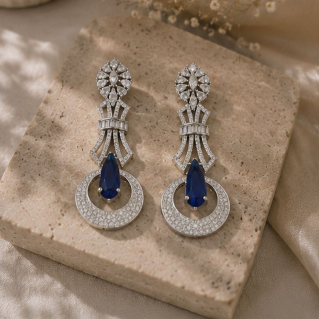 Rhodium Plated Cubic Zirconia Drop Earrings