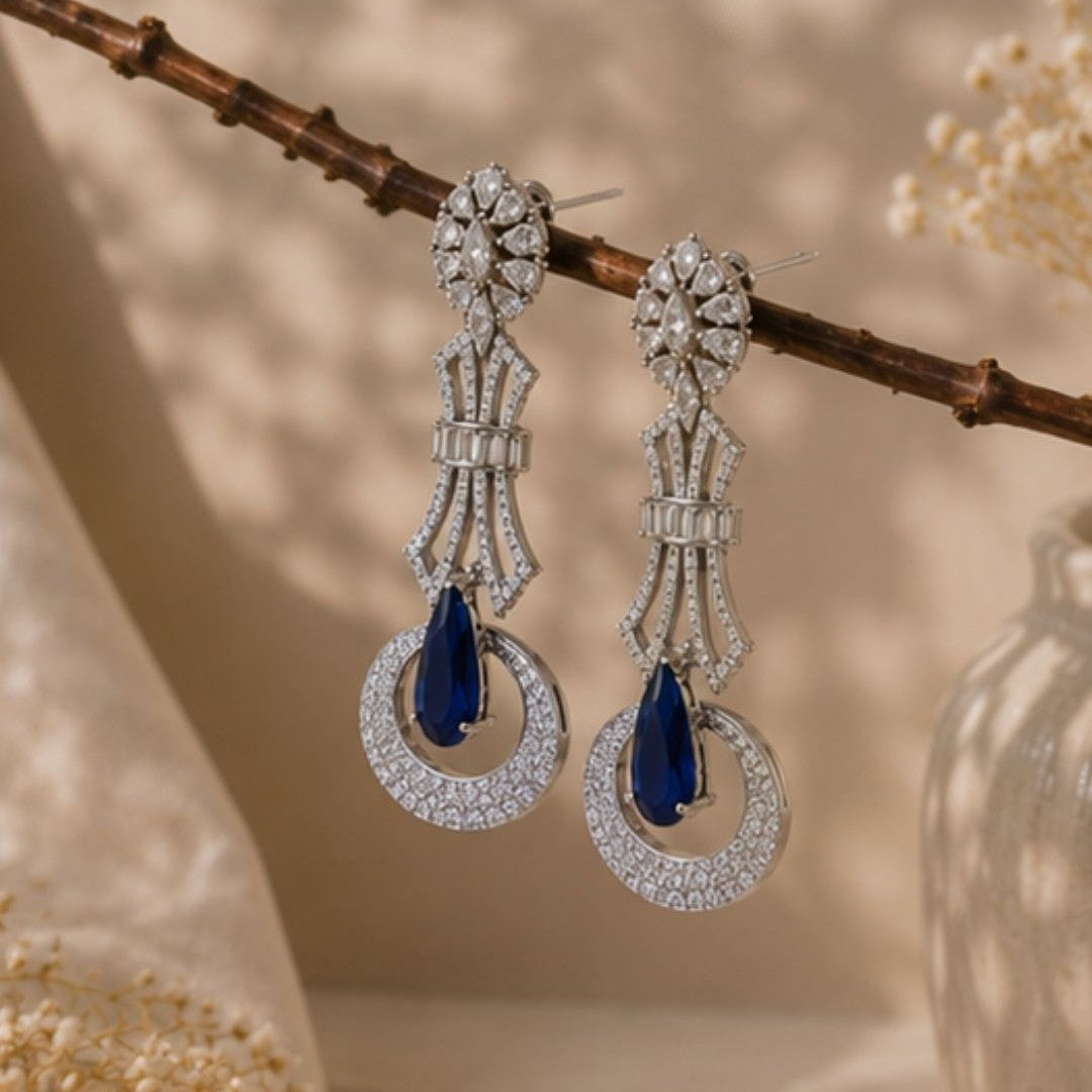 Rhodium Plated Cubic Zirconia Drop Earrings