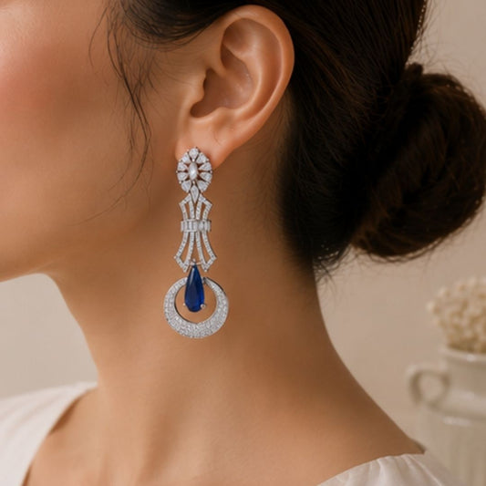 Rhodium Plated Cubic Zirconia Drop Earrings