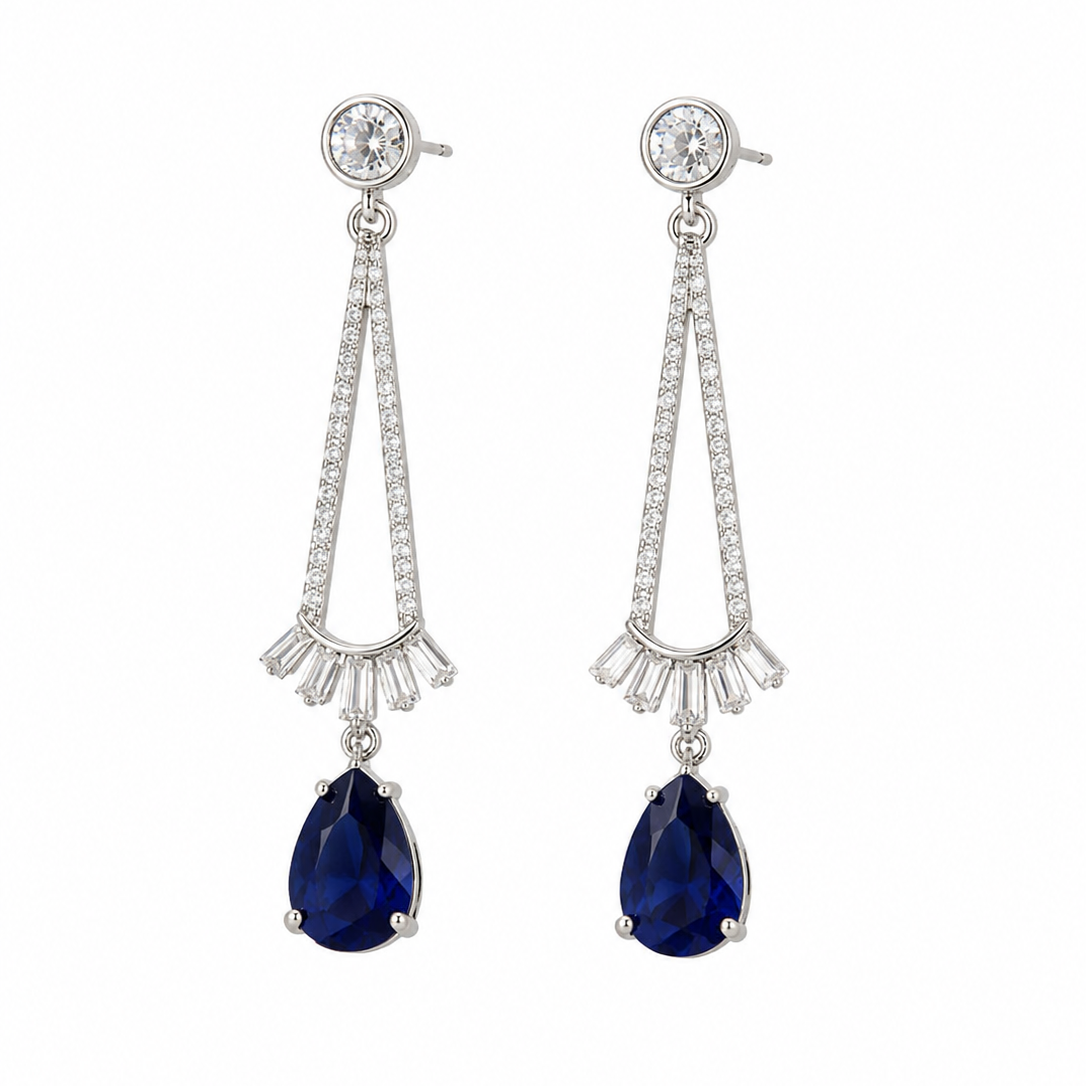 Rhodium Plated Cubic Zirconia Drop Earrings