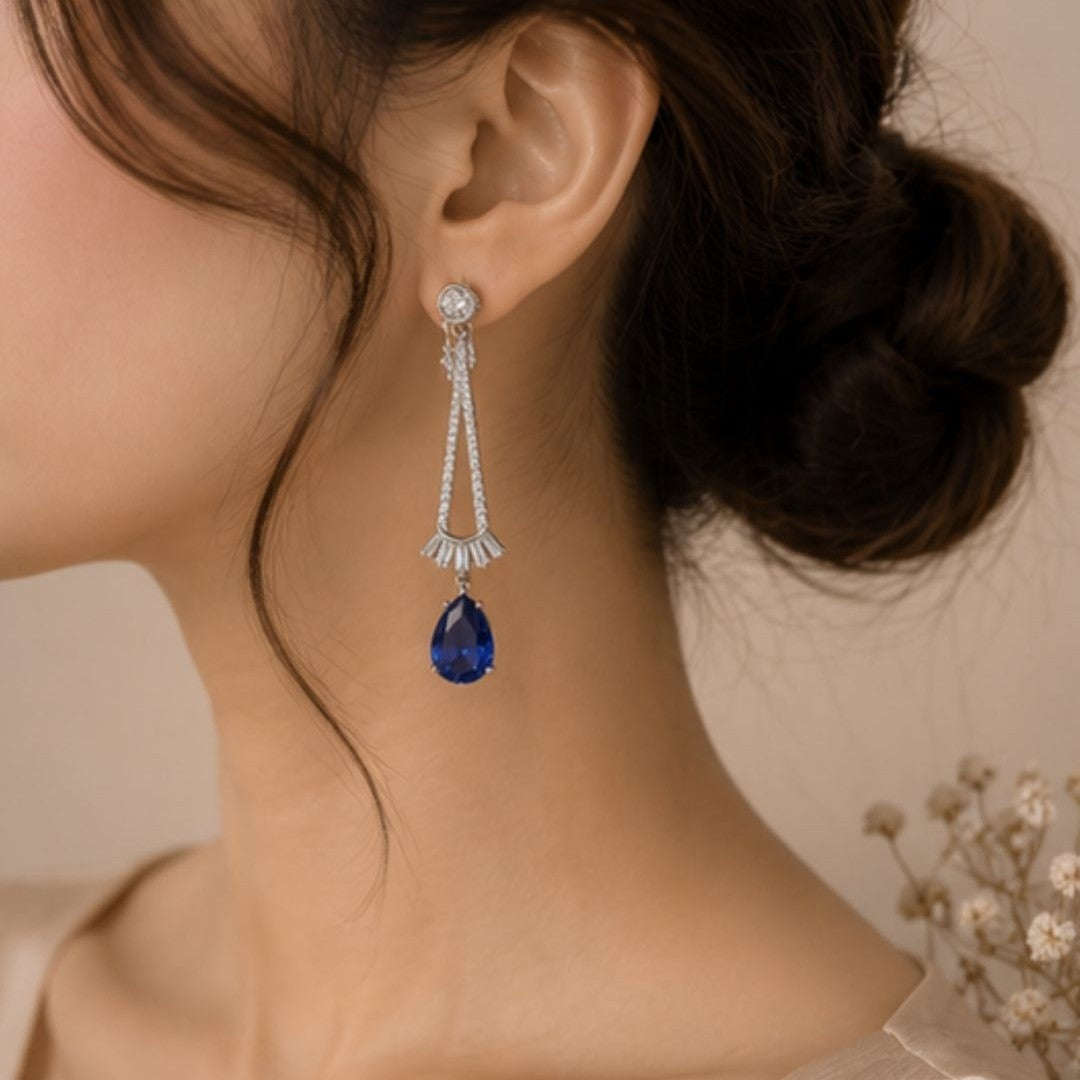 Rhodium Plated Cubic Zirconia Drop Earrings