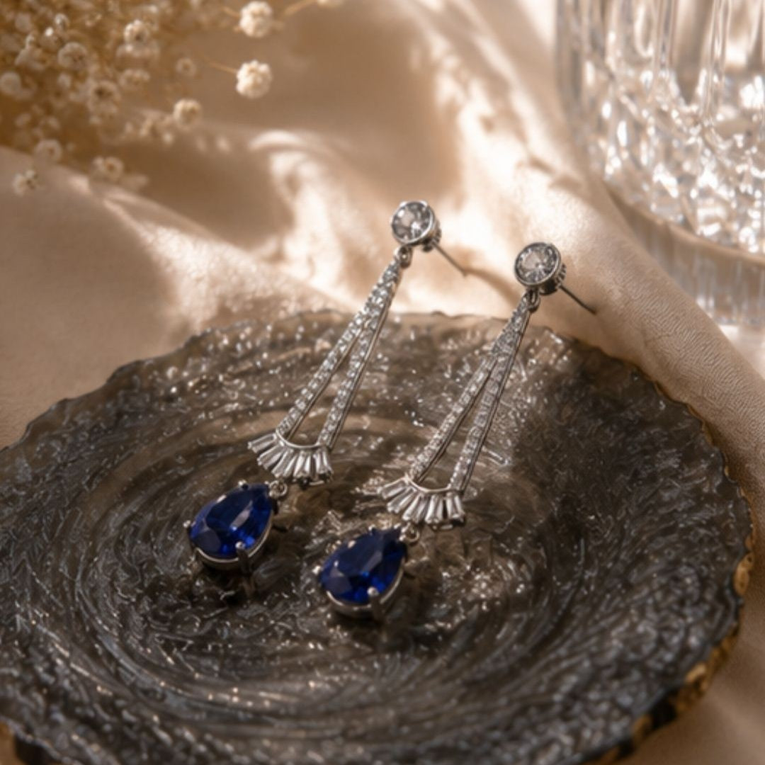 Rhodium Plated Cubic Zirconia Drop Earrings