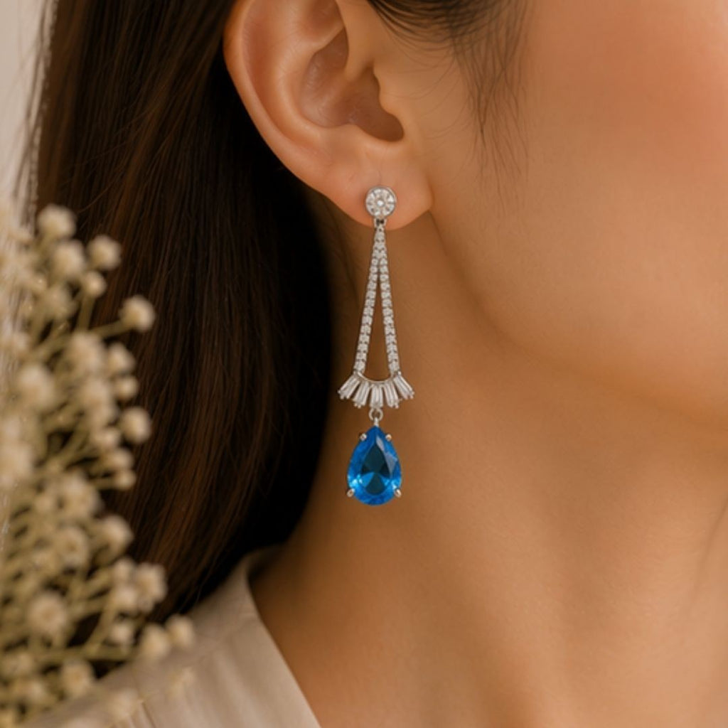 Rhodium Plated Cubic Zirconia Drop Earrings