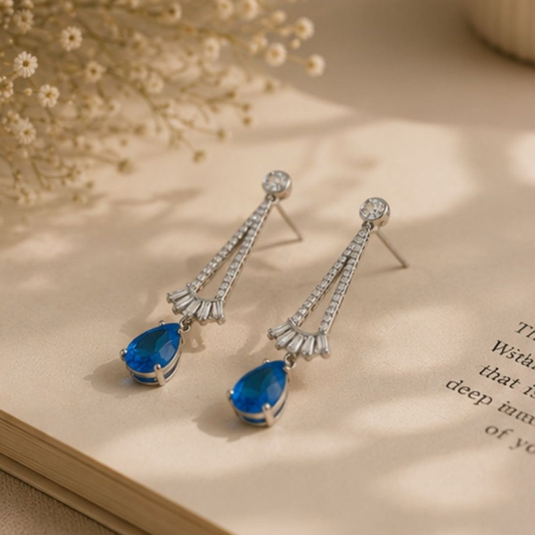 Rhodium Plated Cubic Zirconia Drop Earrings