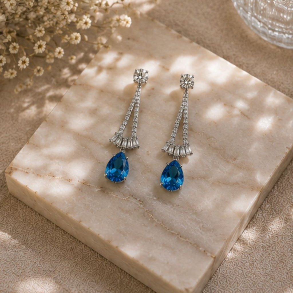 Rhodium Plated Cubic Zirconia Drop Earrings
