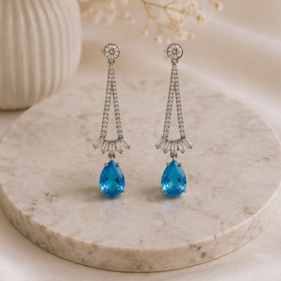 Rhodium Plated Cubic Zirconia Drop Earrings