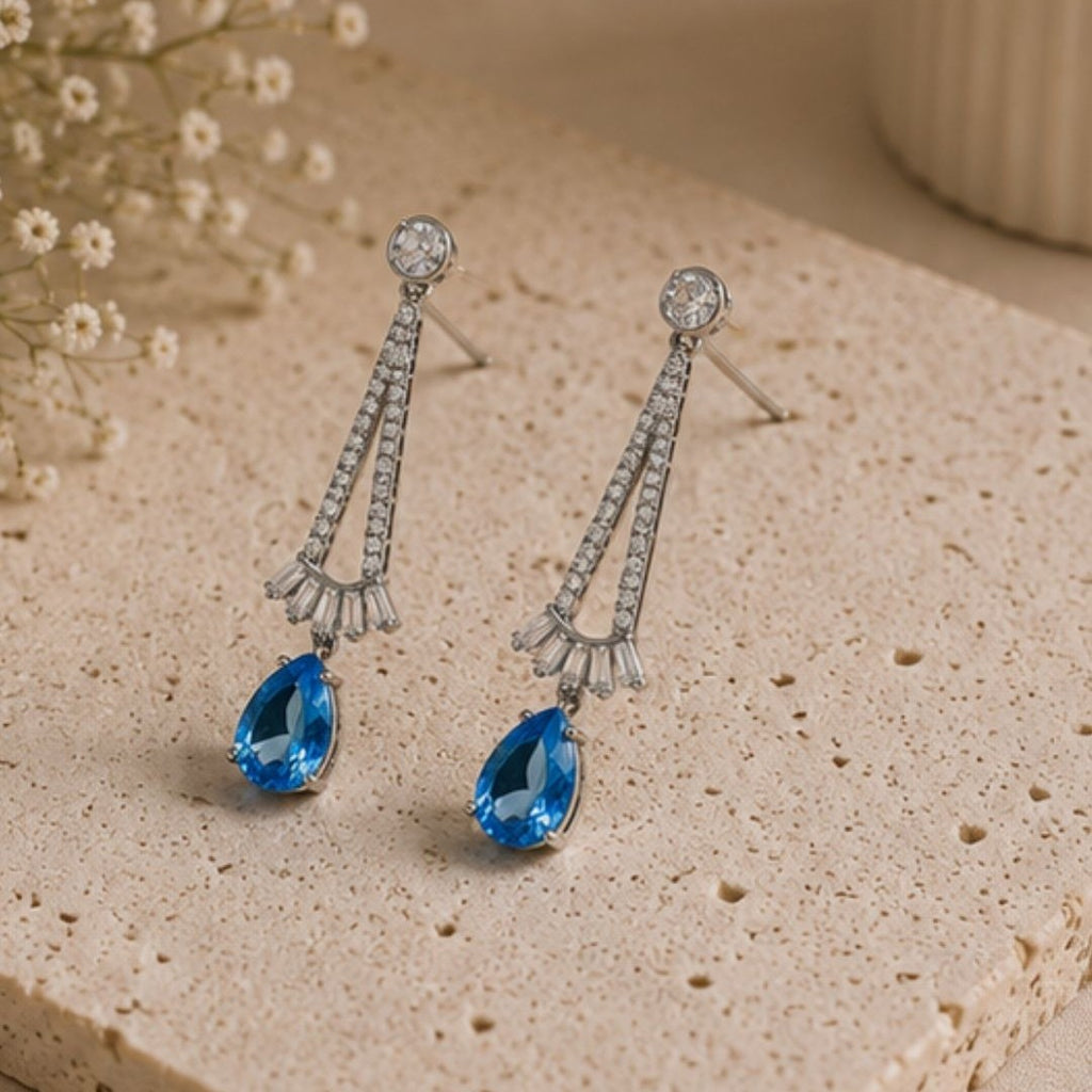 Rhodium Plated Cubic Zirconia Drop Earrings