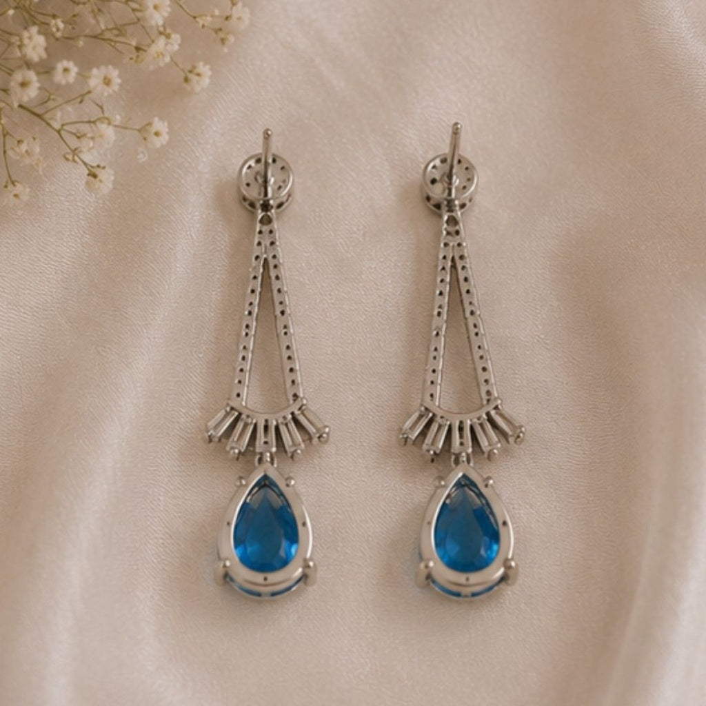 Rhodium Plated Cubic Zirconia Drop Earrings