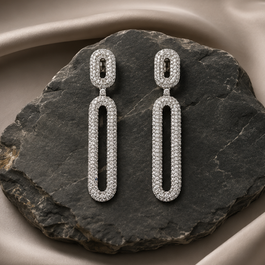 Rhodium Plated Cubic Zirconia Earrings