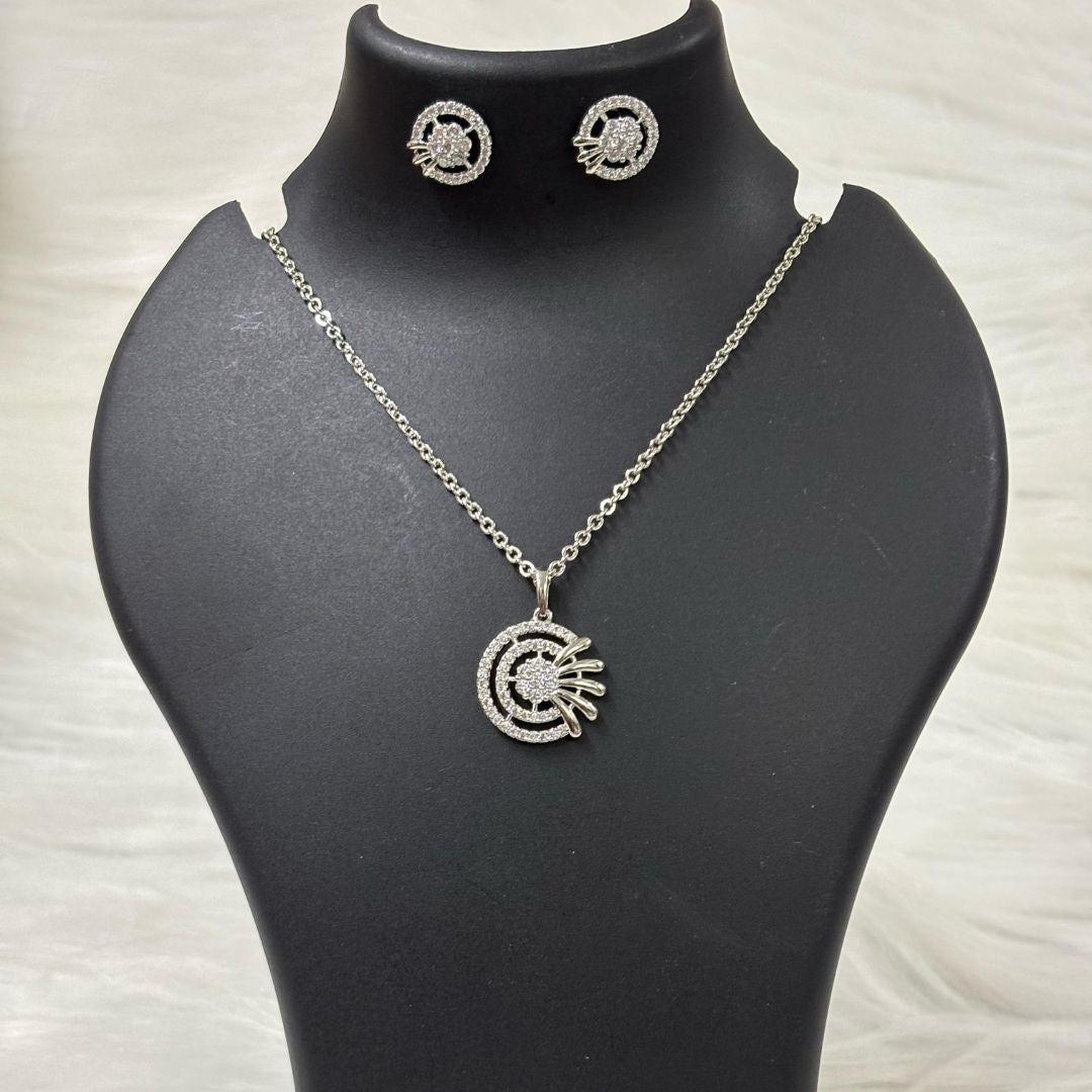 Rhodium-Plated Cubic Zirconia Pendant & Stud Earrings Set