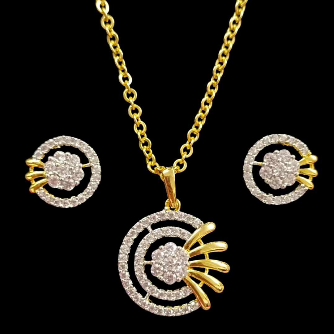 Gold Plated Cubic Zirconia Pendant & Stud Earrings Set