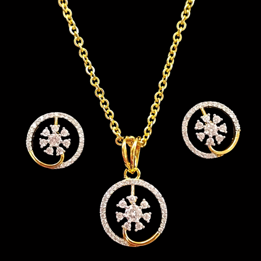 Gold-Plated Cubic Zirconia Pendant & Earrings Set