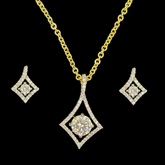 Gold Plated Halo Style Cubic Zirconia Pendant & Stud Earrings Set