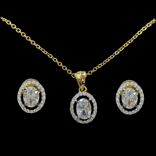 Gold-Plated Eternal Glow Solitaire Halo Pendant & Earrings Set