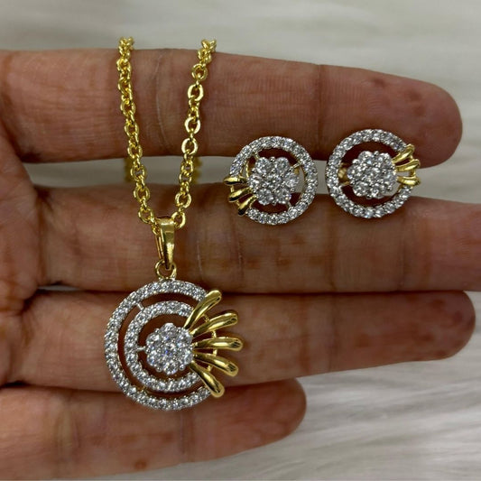 Gold Plated Cubic Zirconia Pendant & Stud Earrings Set