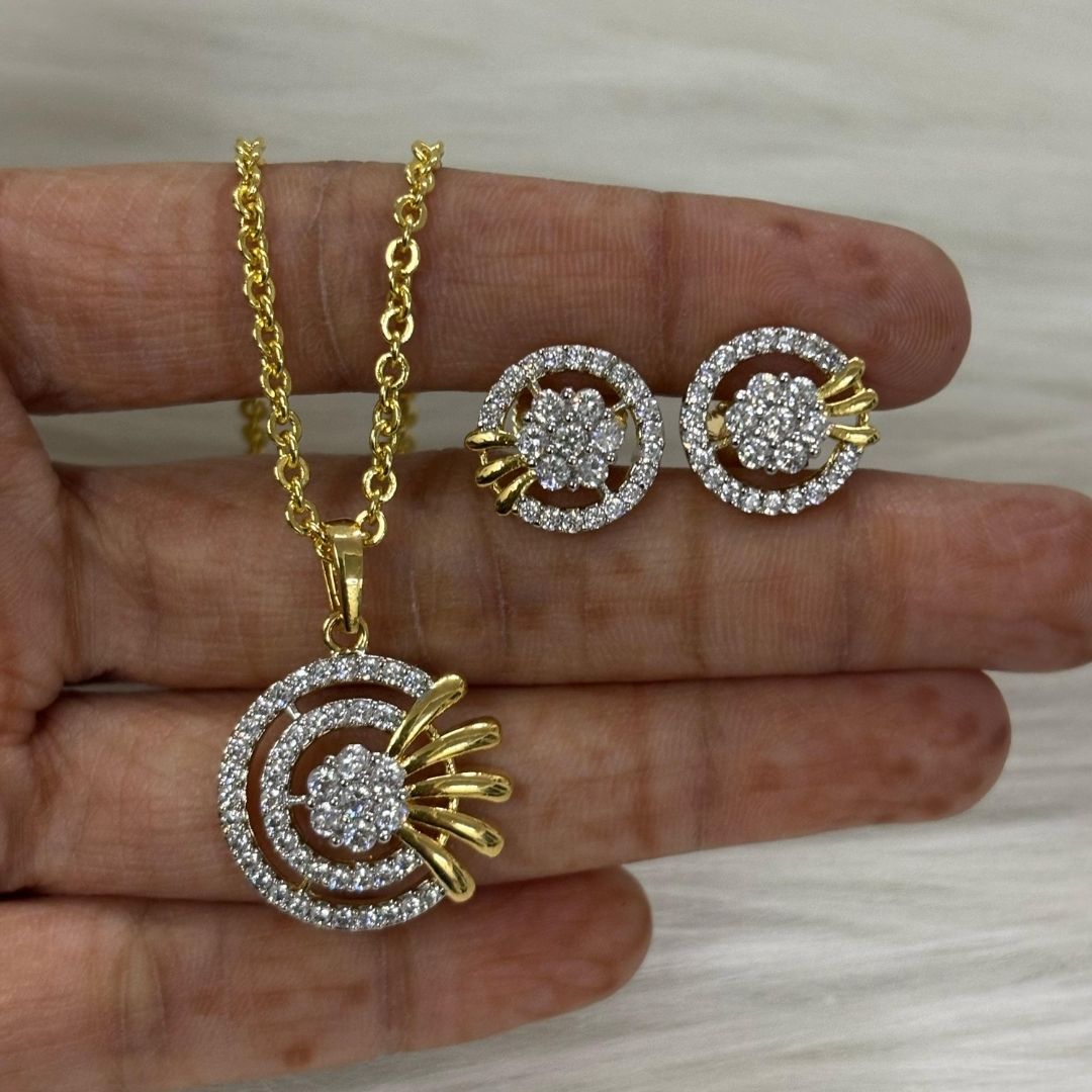 Gold Plated Cubic Zirconia Pendant & Stud Earrings Set