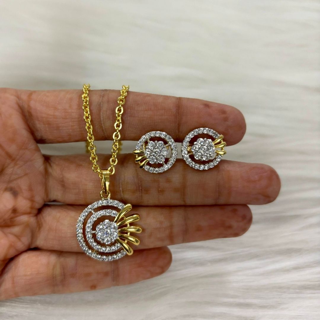 Gold Plated Cubic Zirconia Pendant & Stud Earrings Set