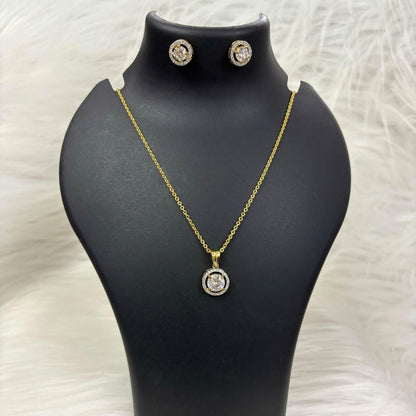 Gold-Plated Eternal Glow Solitaire Halo Pendant & Earrings Set