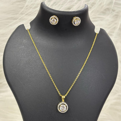 Gold-Plated Eternal Glow Solitaire Halo Pendant & Earrings Set