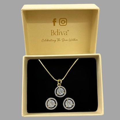 Gold-Plated Eternal Glow Solitaire Halo Pendant & Earrings Set