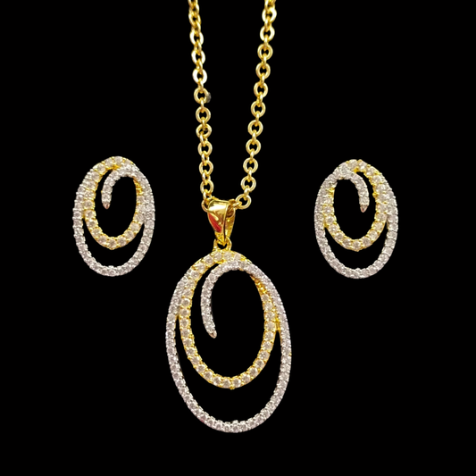 Gold-Plated Oval Solitaire Pendant & Earrings Set – Classic Elegance, Timeless Sparkle