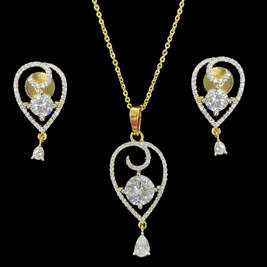 Gold-Plated Ethereal Grace Solitaire Pendant & Earrings Set – A Fusion of Elegance & Modern Glam