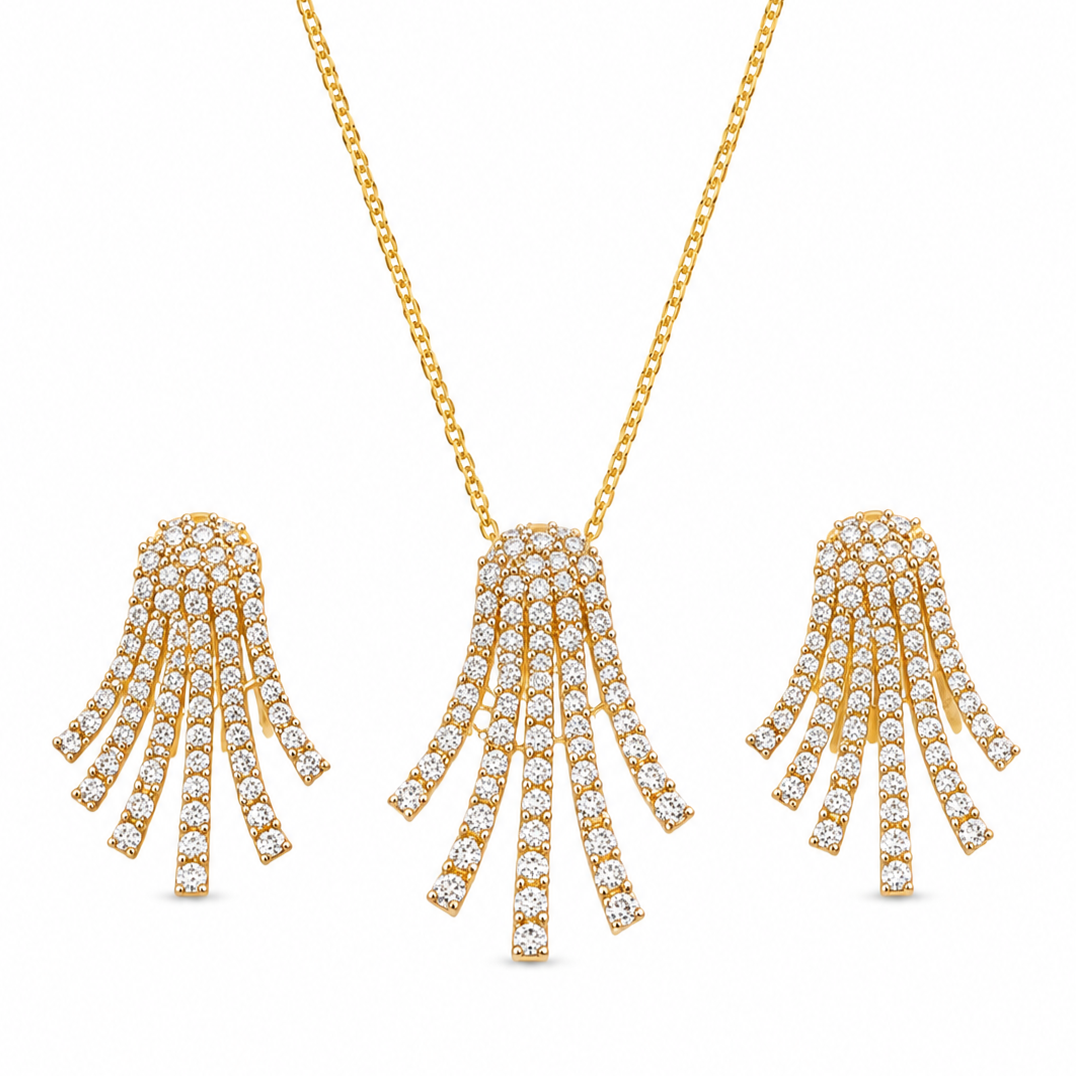 Gold Plated CZ Statement Pendant Set
