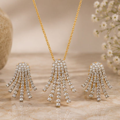 Gold Plated CZ Statement Pendant Set
