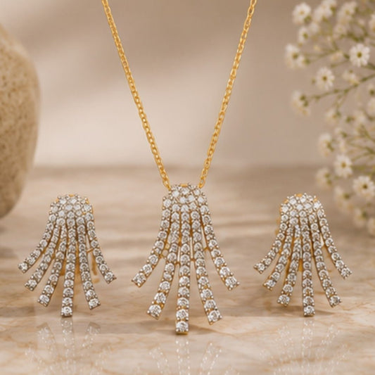 Gold Plated CZ Statement Pendant Set