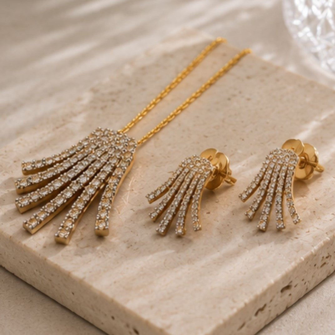 Gold Plated CZ Statement Pendant Set